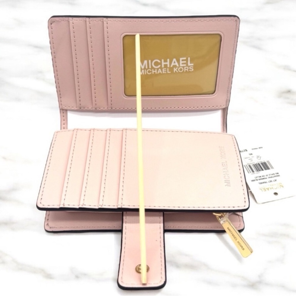 Michael Kors Medium Jet Set Travel Zip Chain Bifold Wallet Powder Blush Multi - Picture 8 of 9